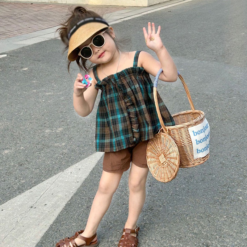 Set Áo Sơ Mi Không Tay Kèm Quần Ngắn Thời Trang Mùa Hè Cho Bé Gái Se7en