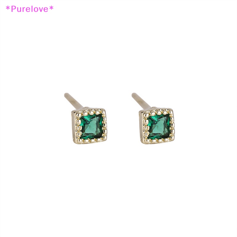 Khuyên Tai Đính Đá Zircon Hình Vuông Màu Ngọc Lục Bảo Thời Trang Cho Nữ Mới