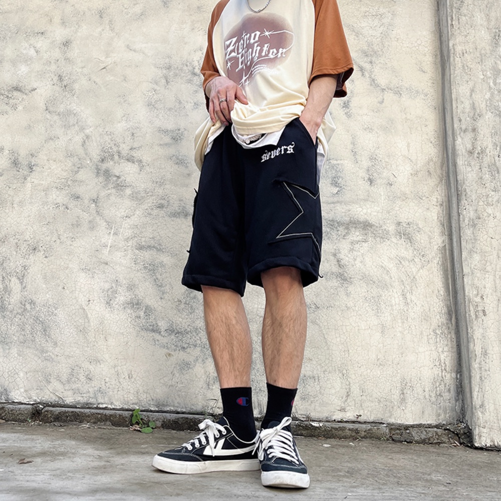 Quần Short Lưng Thun Ống Rộng Thêu Hình Ngôi Sao Phong Cách Mỹ Cổ Điển Thời Trang Mùa Hè Hàng Mới 2023 Dành Cho Bạn Nữ