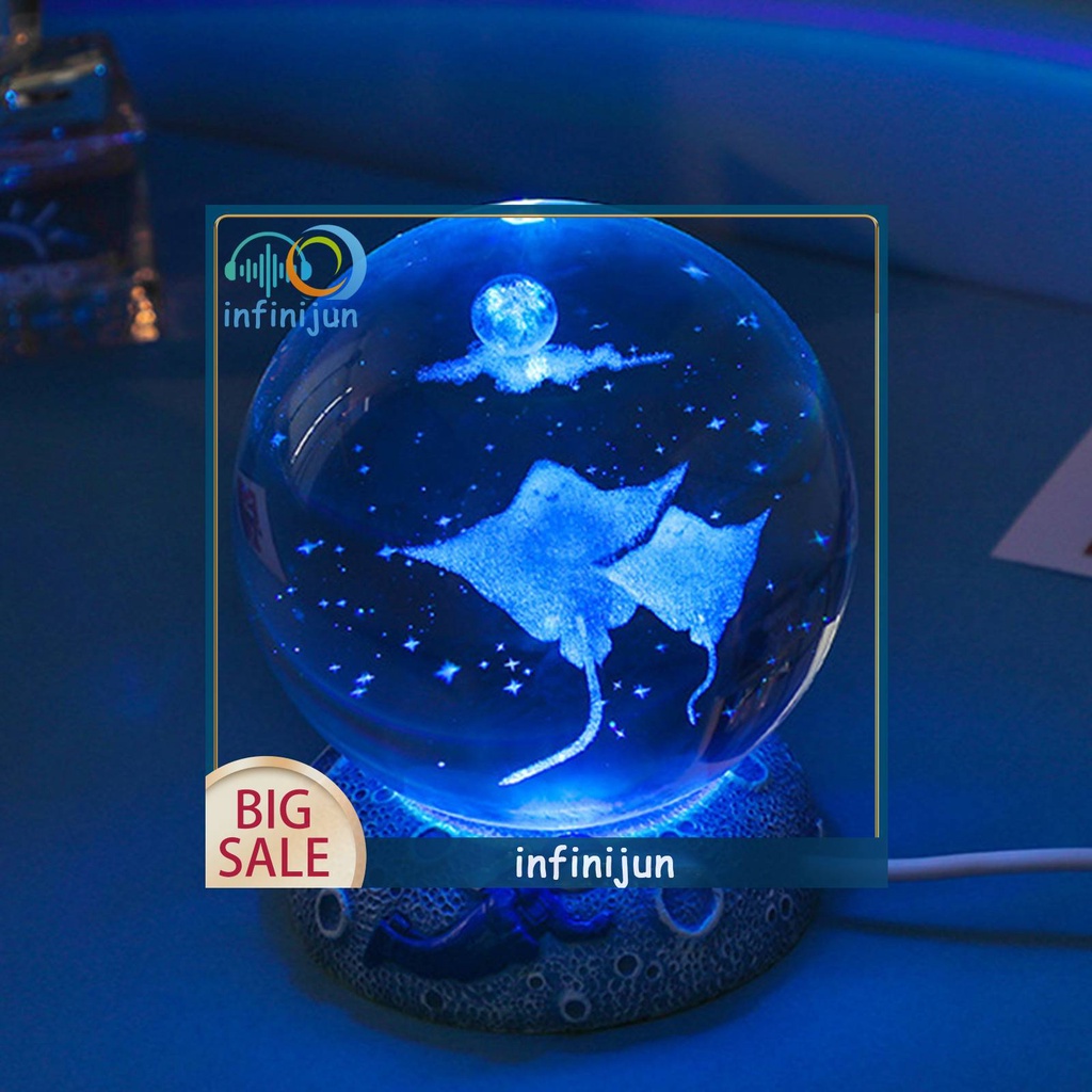 Đèn Ngủ Hình Quả Cầu Pha Lê 3D Sạc USB