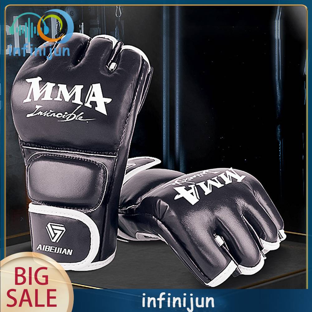 Găng Tay Hở Ngón Bằng Da PU Thoáng Khí Để Tập Boxing Tiện Dụng