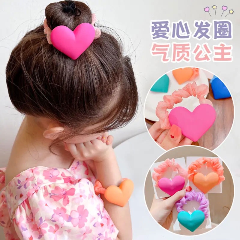 Dây Buộc Tóc Co Giãn Tốt Màu Kẹo Ngọt Hình Trái Tim Nhỏ Xinh Xắn