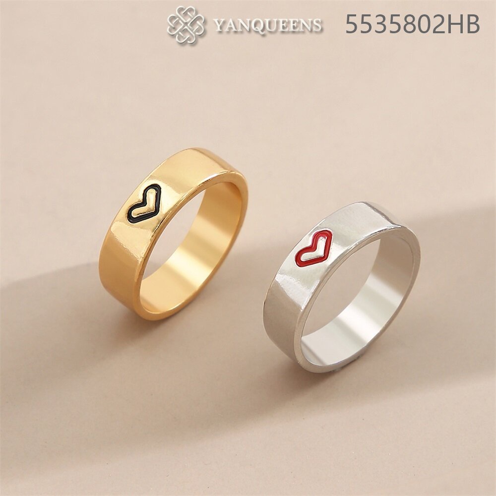 Set 2 Nhẫn Đôi Màu Trắng / Đen In Chữ Yanqueens Best Friend