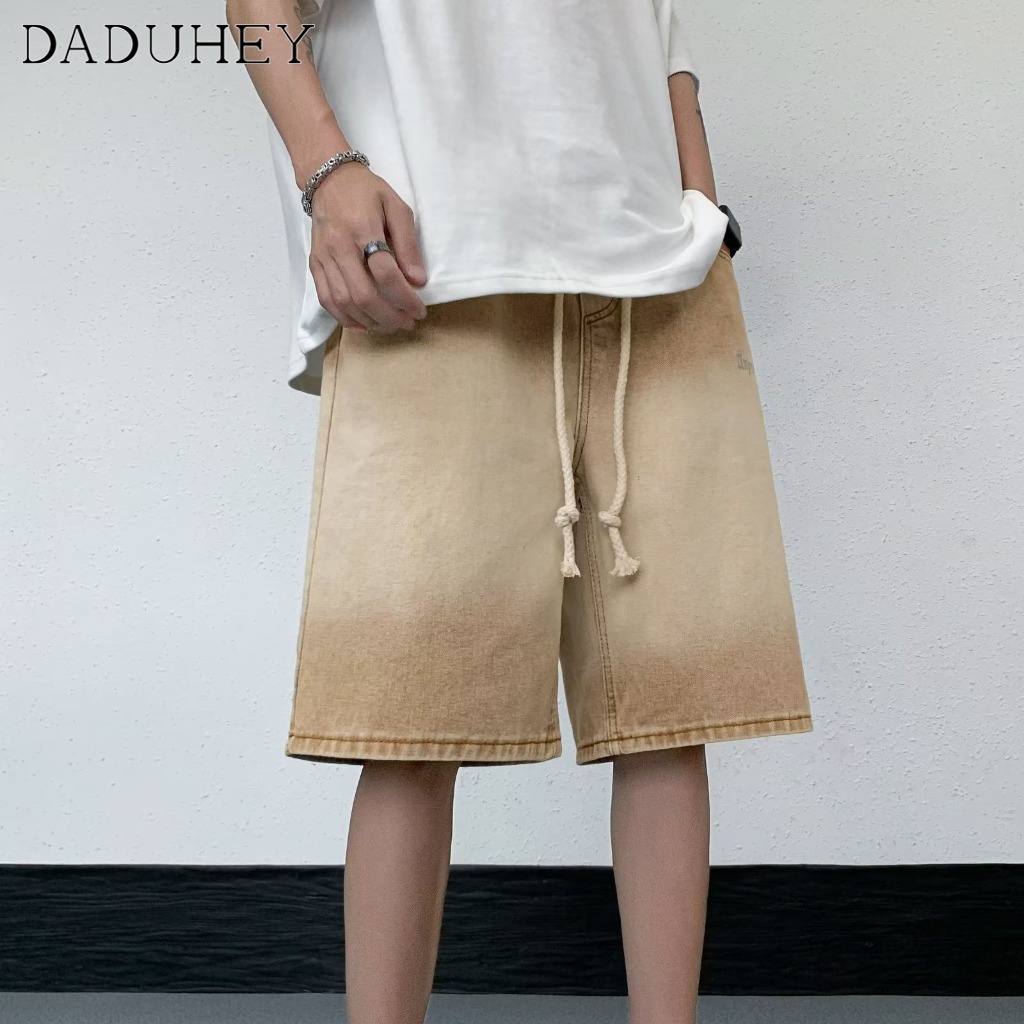 DaDuHey 2023 Summer Vibe Style Straight Drawstring All-Match Shorts Men's American Fashion Loose Street Sports Denim Cropped Pants
