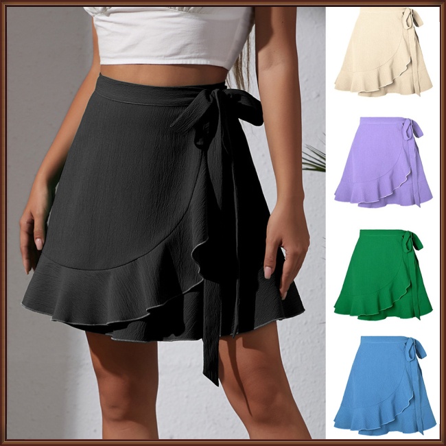 Chân Váy Ngắn Lưng Cao Cột Dây Màu Sắc Đơn Giản Thời Trang Mùa Hè Xinh Xắn Cho Nữ