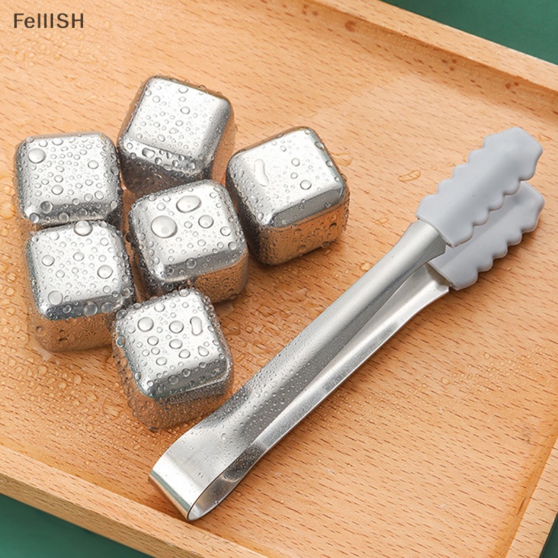 Đá Viên Uống Whiskey Bằng Thép Không Gỉ Có Thể Tái Sử Dụng Kèm Kẹp Gắp Silicone 439br