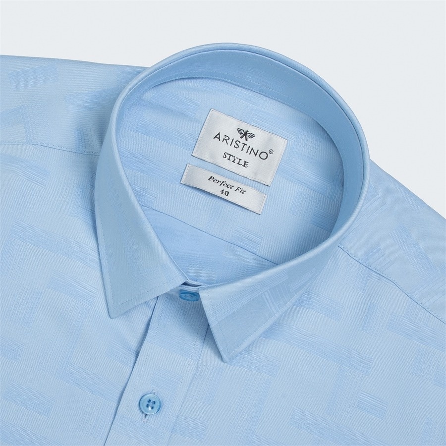 Áo sơ mi nam ngắn tay ARISTINO phom Perfect fit, họa tiết kẻ in trên nền xanh dương nổi bật, lịch lãm - ASS064S3