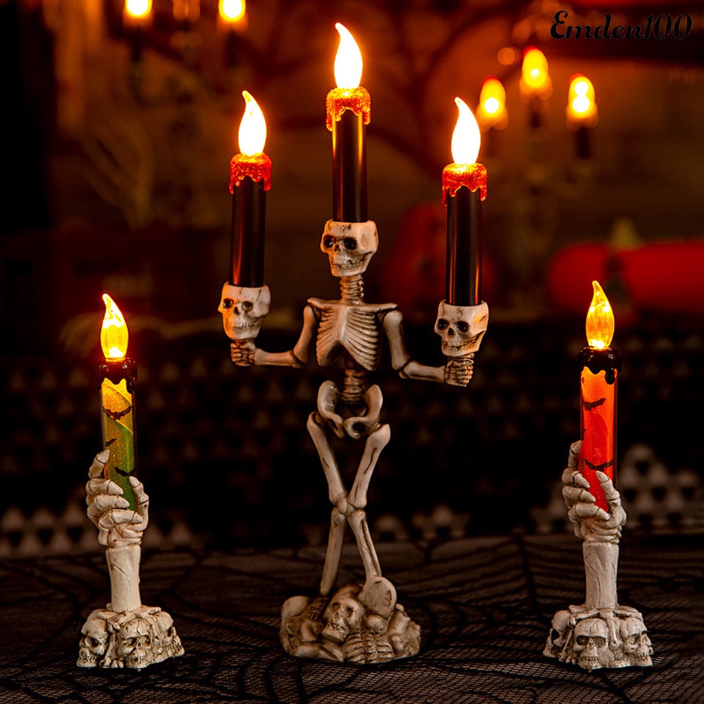 [EMDEN] Đèn LED Ba Nến Hình Bộ Xương Bắt Mắt Điện Tử Cho Tiệc Halloween