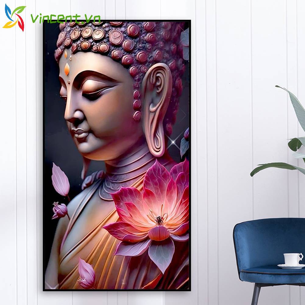 Tranh Đính Đá Kim Cương Toàn Bộ 5D DIY Hình Tượng Phật Trang Trí Nhà Cửa