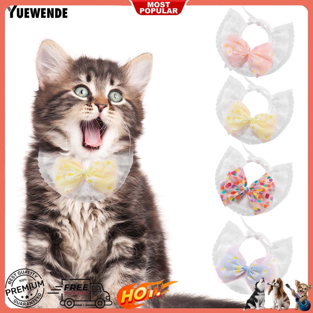 Yq.e Vòng Cổ Cho Thú Cưng Chất Liệu Cotton Polyester Đính Nơ Nhiều Màu Thân Thiện Với Da Chống Mài Mòn Dễ Mặc