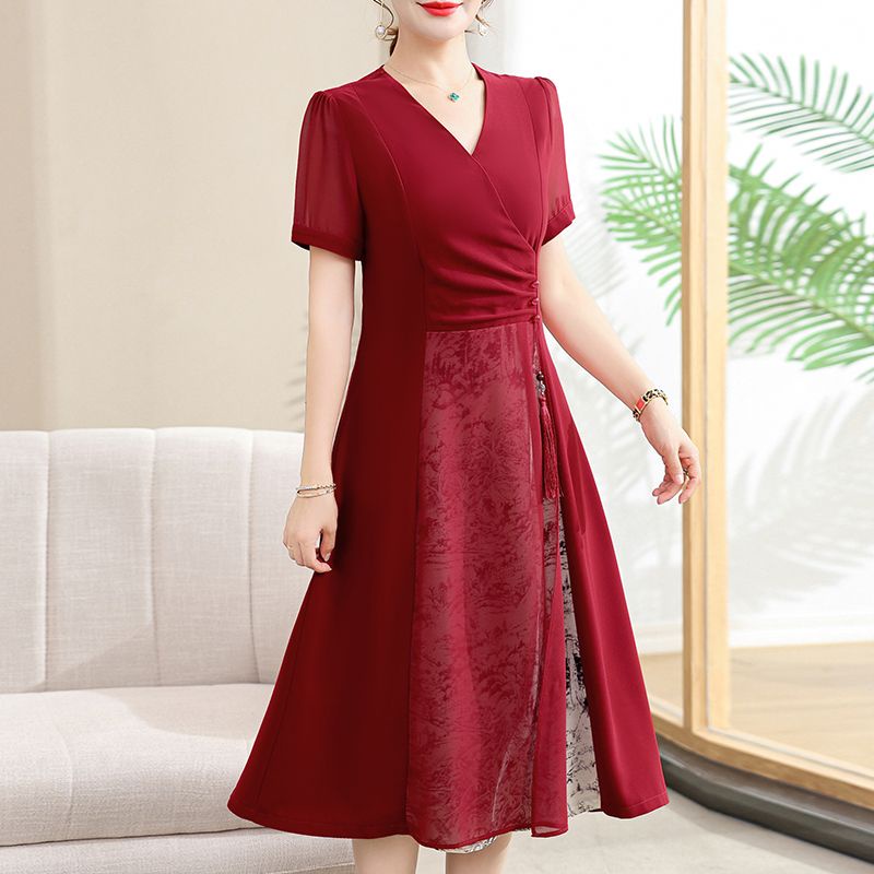 Xi Granny Đầm Sườn Xám Vải Gạc Màu Đỏ Thời Trang Mùa Hè 2023 Phong Cách Mới Dành Cho Mẹ Và Bé Gái