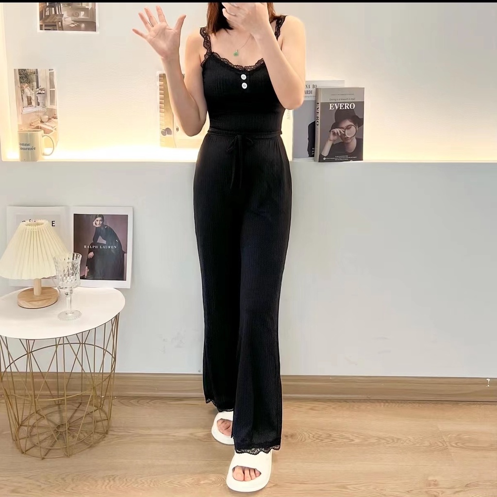 Bộ Đồ Ngủ Áo Hai Dây Phối Ren Màu Xanh Bạc Hà Thời Trang Mùa Hè Quyến Rũ Cho Nữ