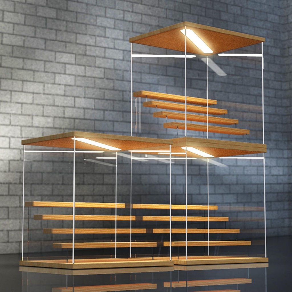 Kệ Trưng Bày Búp Bê Trưng Bày Bằng Acrylic Chống Bụi Có Đèn