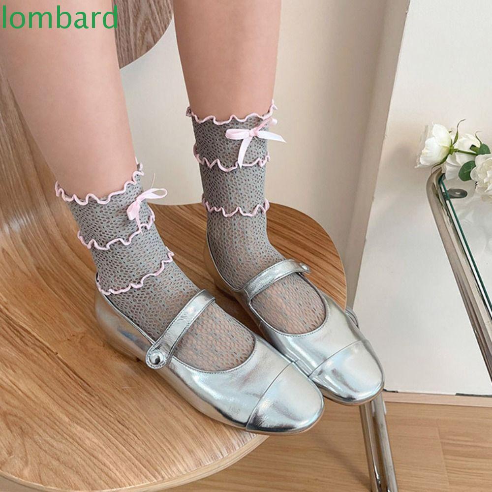 Lombard Đôi Vớ Mỏng Phối Ren Đính Nơ Thời Trang Cho Nữ