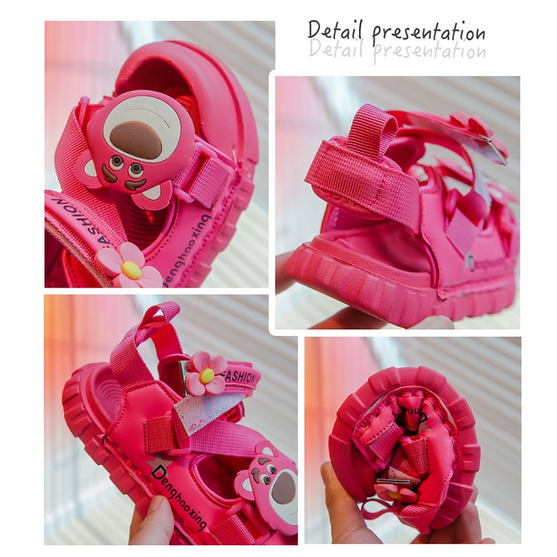 Planet Set 3 Xăng đan Đế Mềm Chống Trượt Hở Ngón Hình Gấu Dâu Tây Dễ Thương Cho Bé Gái