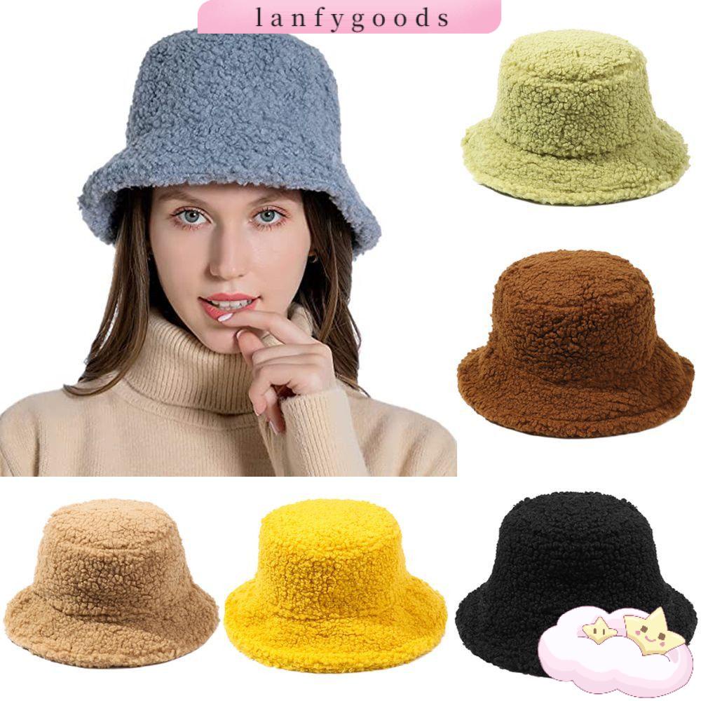 Mũ Bucket Chất Liệu Lông Giả Giữ Ấm Mùa Đông