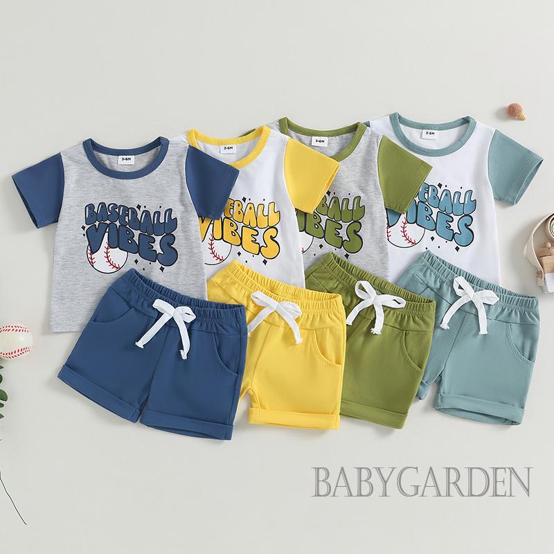 Set Áo Thun Tay Ngắn &amp; Quần Short Bóng Chày Cho Bé Trai Từ 3-24 Tháng Tuổi