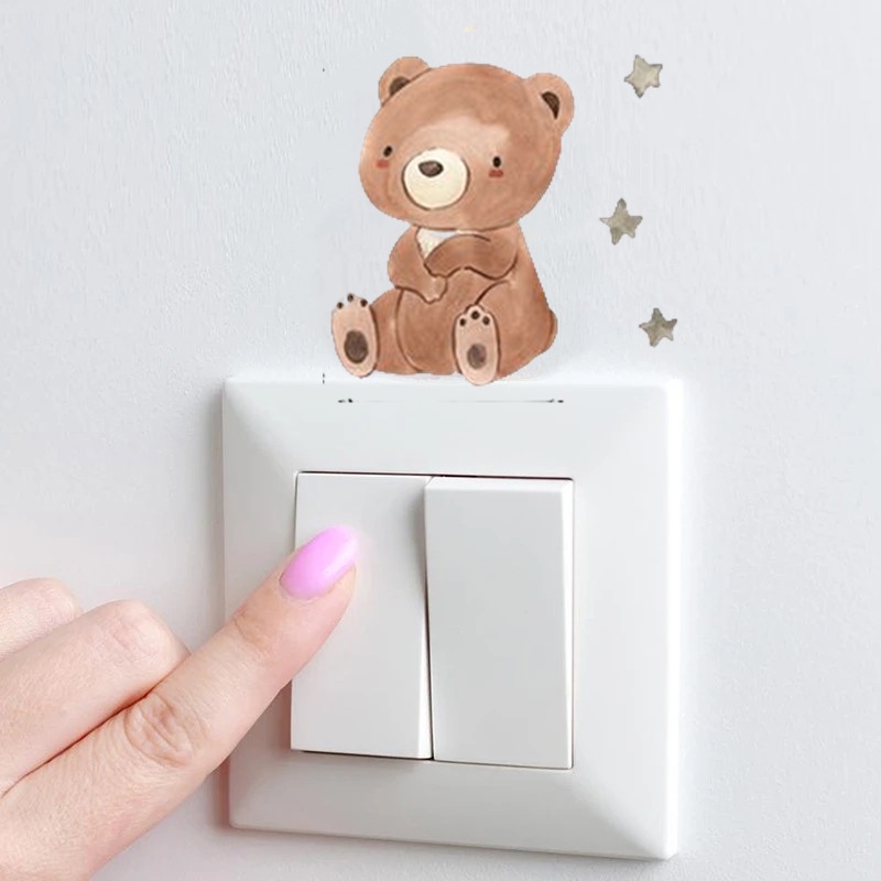 Miếng Dán Tường Trang Trí Công Tắc Hình Sư Tử / Voi Dễ Thương Bằng PVC Tự Dính Dành Cho Phòng Ngủ Trẻ Em