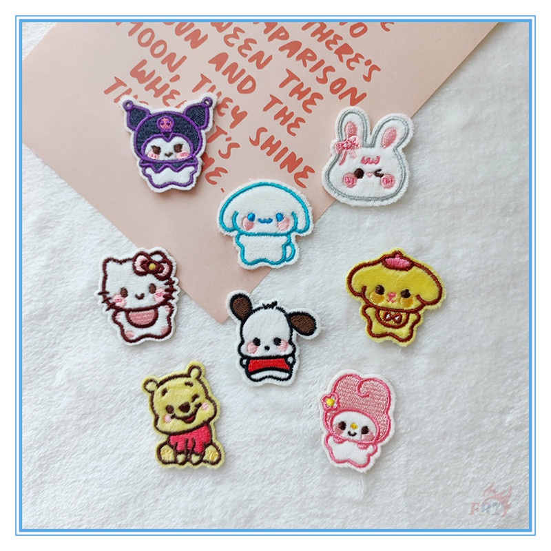 ☸ Cinnamoroll / Melody / Kuromi / Hello Kitty / Pochacco - Miếng Dán Tự Dính Bằng Lông Nhung ☸ 1 Huy Hiệu Thêu Ủi Quần Áo Túi Xách Hình Em Bé Q DIY