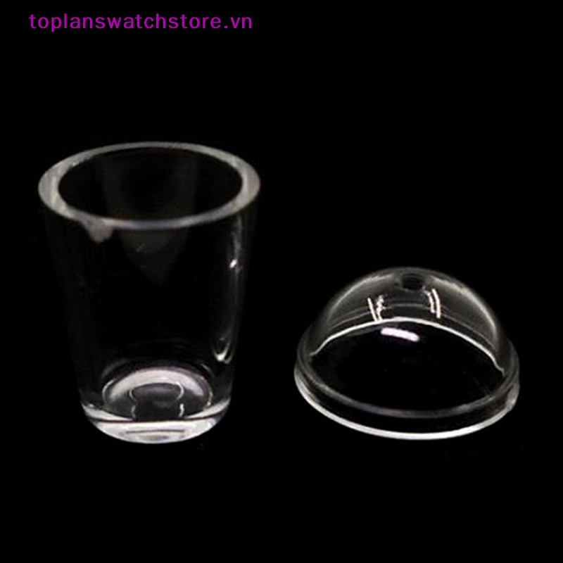 Set 2 Ly Nước Trong Suốt Có Nắp Ống Hút Tỉ Lệ 1: 12 Trang Trí Nhà Búp Bê