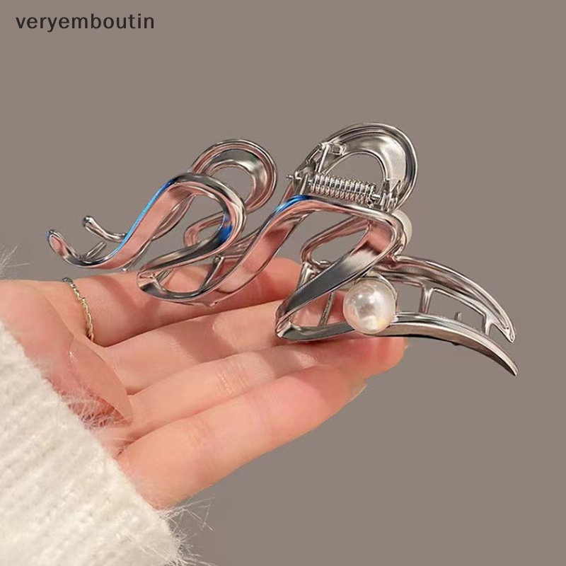 Kẹp Tóc Càng Cua Bằng Hợp Kim 11.5cm Màu Vàng Đính Ngọc Trai Thời Trang Cho Nữ