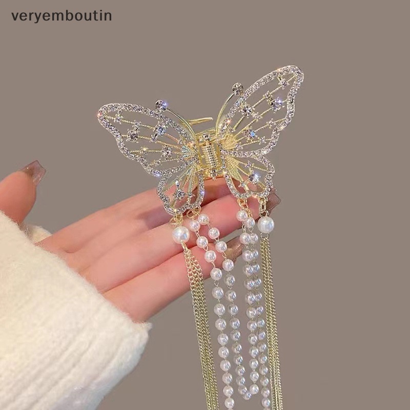 Kẹp Tóc Hình Bướm Đính Đá Ngọc Trai Đơn Giản Phong Cách Hàn Quốc Dành Cho Nữ