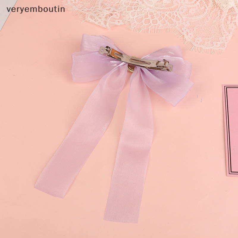 Kẹp Tóc Nơ Ruy Băng Màu Trơn Kiểu Vintage Thanh Lịch Cho Nữ