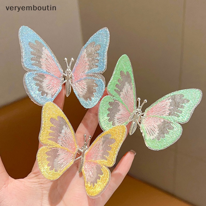 Kẹp Tóc Hình Cánh Bướm Phối Ren Nhiều Màu Dễ Thương Thời Trang Xuân Hè Cho Bé Gái