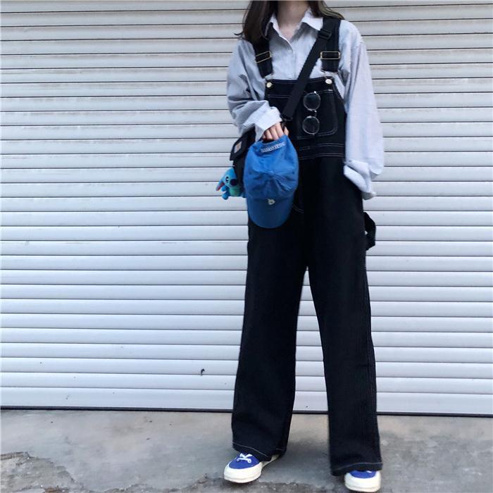 Quần Yếm Denim Ống Rộng Đa Năng Phong Cách Cổ Điển Mới Dành Cho Nữ