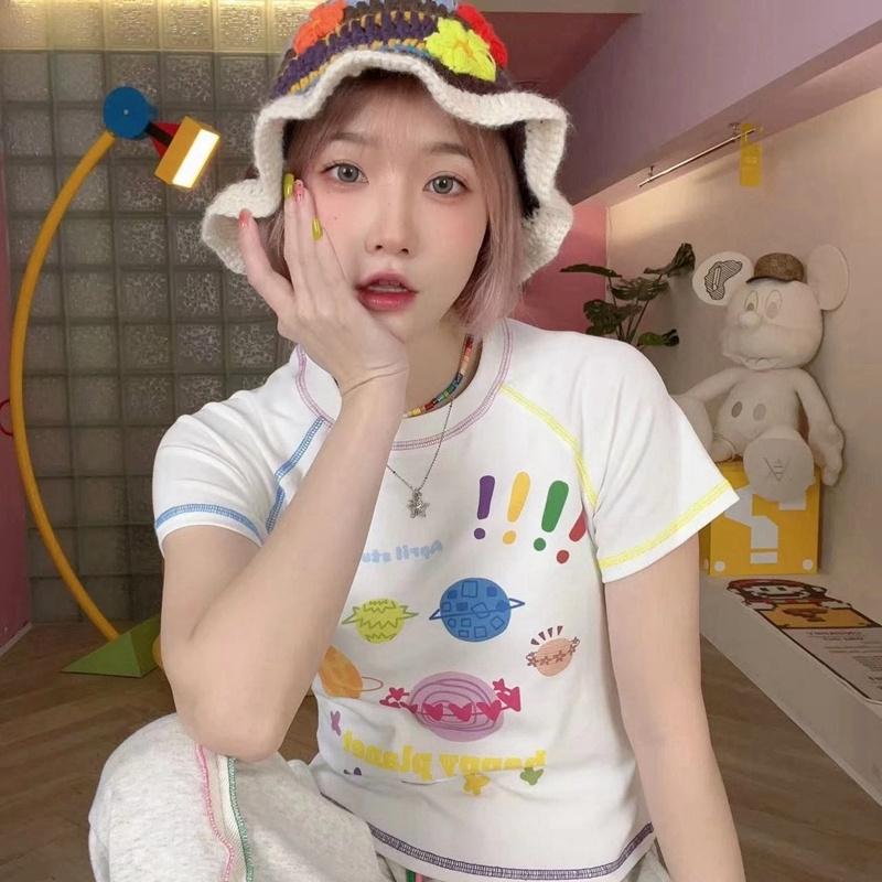 NZN Áo Thun cotton Tay Ngắn Cổ Tròn In Họa Tiết Hoạt Hình Phong Cách Hàn Quốc Cho Nữ