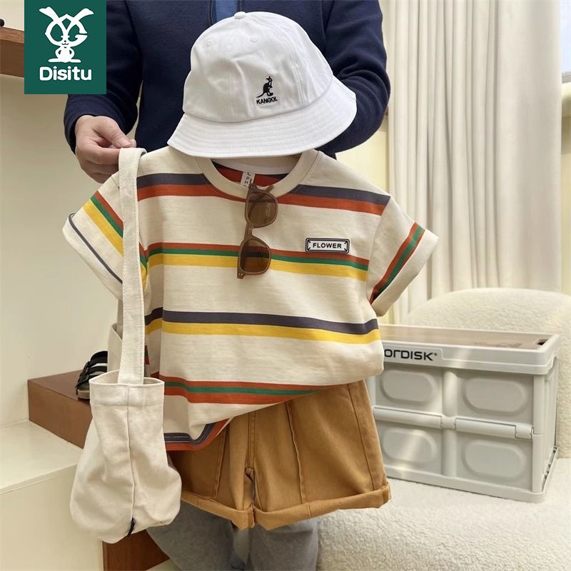 Áo Thun Tay Ngắn Dáng Rộng Họa Tiết Kẻ Sọc Phong Cách Hàn Quốc Dễ Thương Thời Trang Mùa Hè Cho Bé Trai Và Gái