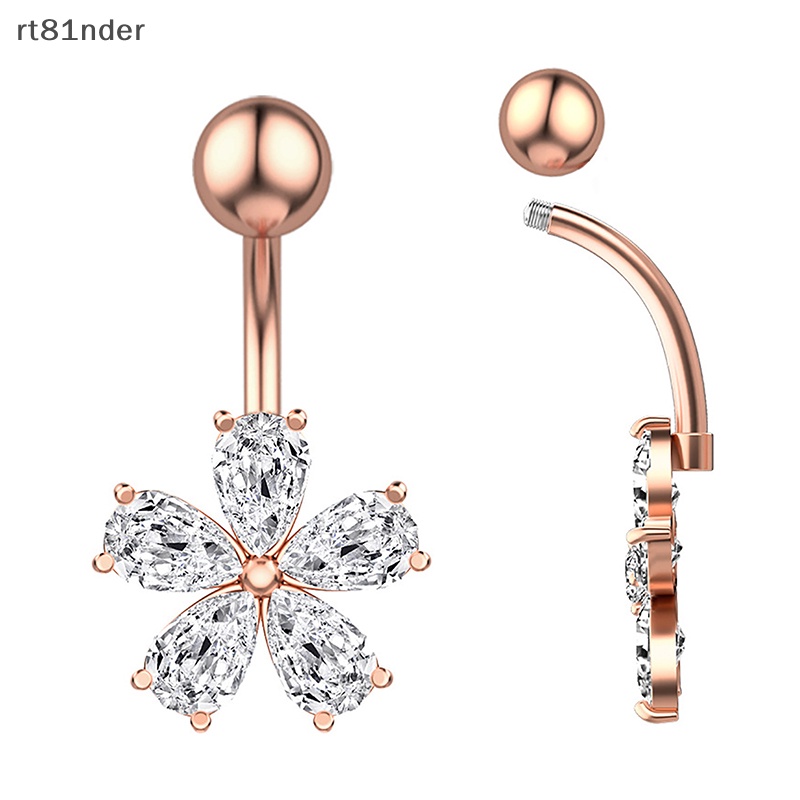 Rt Khuyên Rốn Bằng Thép Không Gỉ Hình Hoa Pha Lê Cho Nữ