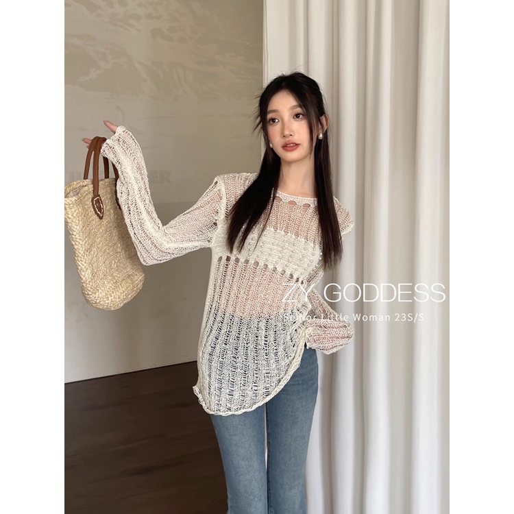 Áo Dệt Kim Tay Dài Cổ Tròn Chống Nắng Thời Trang Mùa Hè 2023