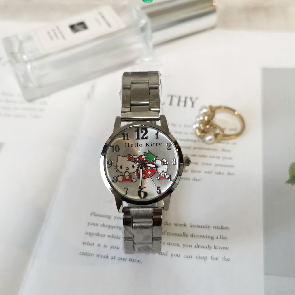 Mới Đồng Hồ Đeo Tay Sanrio Bằng Thép Không Gỉ Đính Kim Cương Chống Nước Dễ Thương Cho Bé Gái