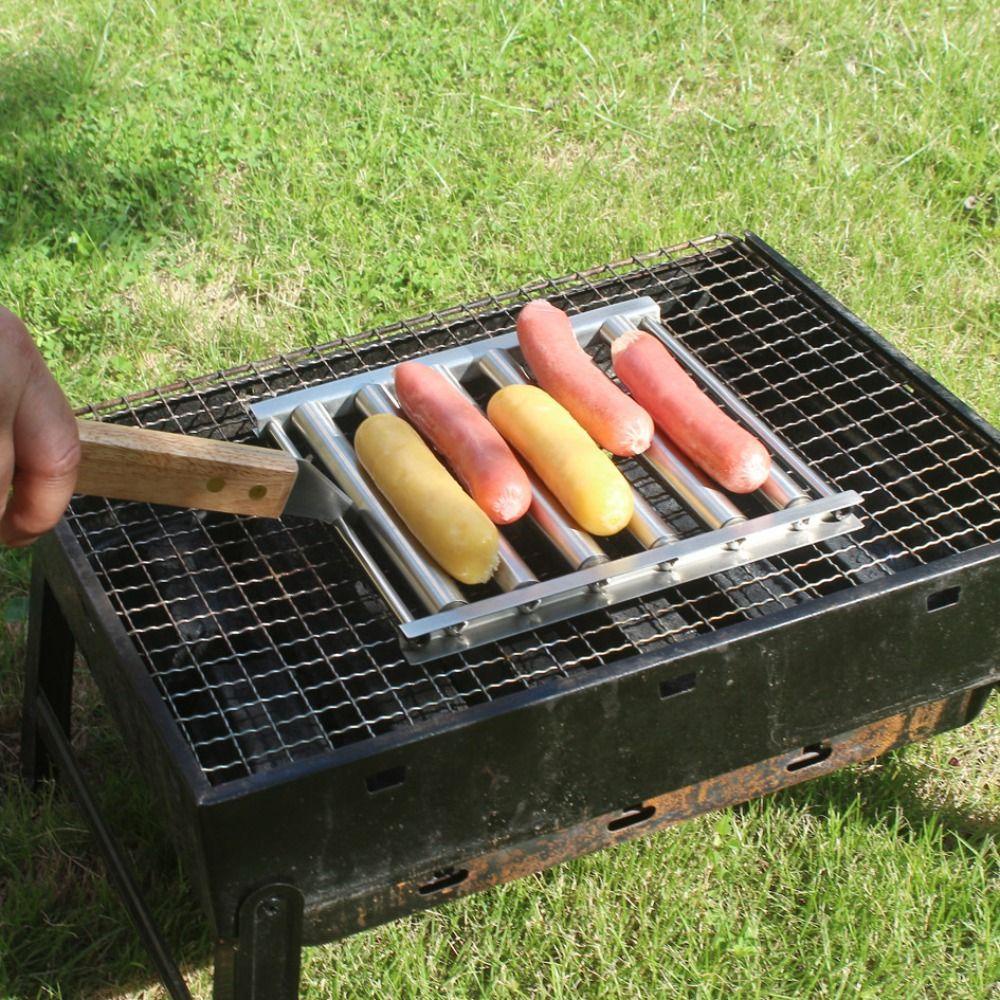 Cây Lăn Bằng Thép Không Gỉ Chịu Nhiệt Tay Cầm Gỗ Dài Dùng Nướng BBQ Tiện Dụng