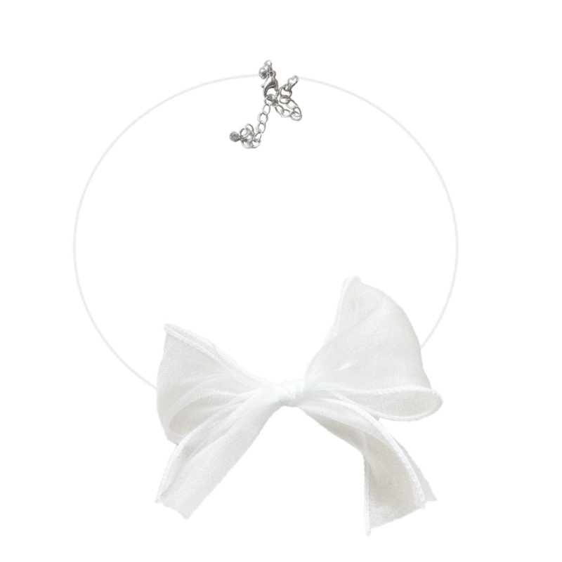 Vòng Cổ Choker Thắt Nơ Ruy Băng Lớn Màu Trắng Ngọt Ngào