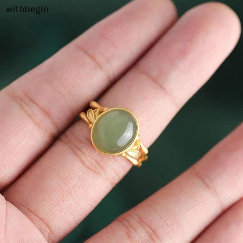 Nhẫn Hở Bằng Tre Đính Đá Ngọc Bích Hình Oval Màu Sắc Vàng Cổ Điển Tinh Tế Thời Trang Cho Nữ