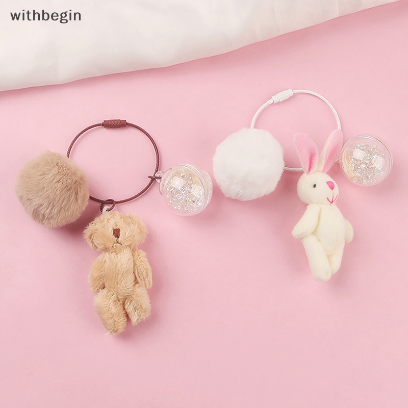 Móc Khóa Hình Gấu / Thỏ Nhồi Bông Dễ Thương Dùng Làm Quà Tặng Cho Bé Gái