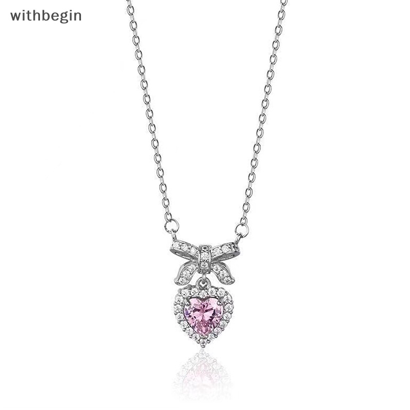 Vòng cổ Mặt Hình Nơ / Trái Tim Đính Đá Zircon Màu Hồng Thời Trang Cho Nữ