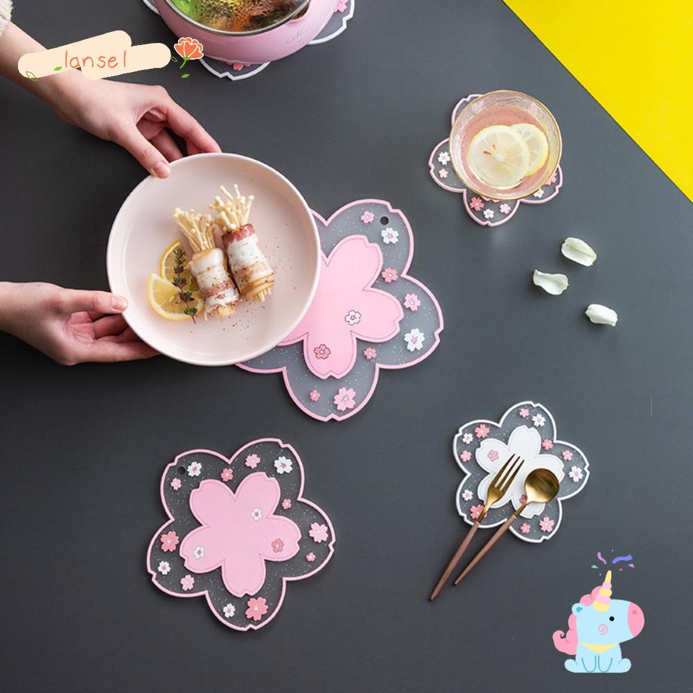 Set 2 Tấm Lót Ly Trà Cách Nhiệt Họa Tiết Hoa Anh Đào Xinh Xắn