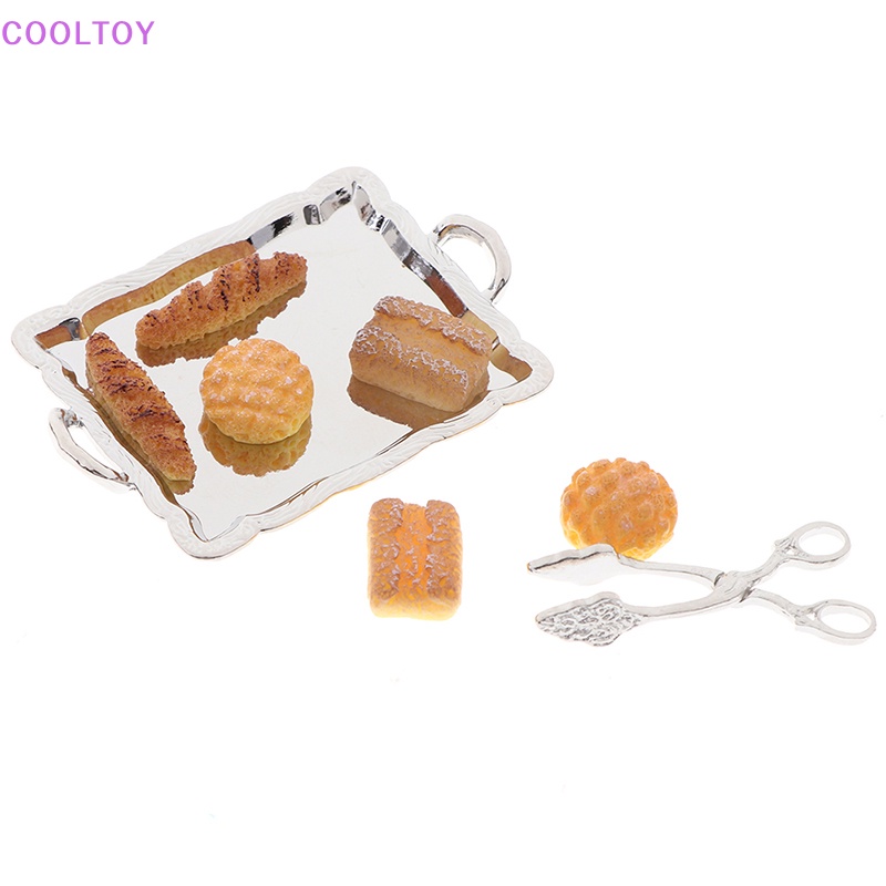 Set 8 Món Đồ Chơi Gồm Khay Bạc + Kẹp Bạc + 6 Bánh Mì Tỉ Lệ 1: 12 Trang Trí Nhà Búp Bê