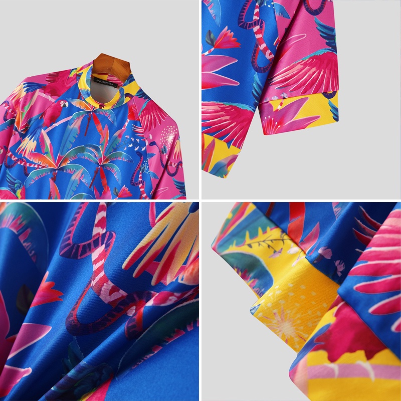 INCERUN Áo Thun Ngắn Tay Cổ Cao Thời Trang Dành Cho Nam