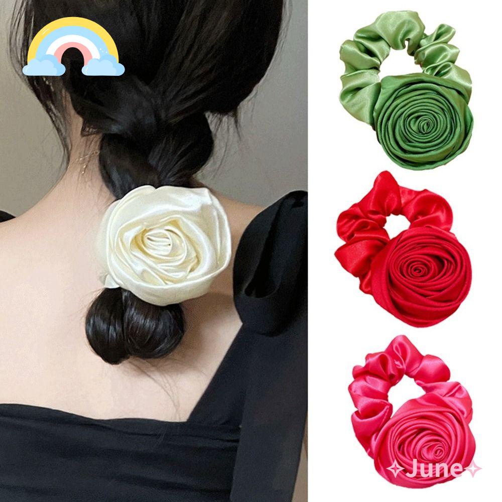 Bộ 3 Dây Cột Tóc Đuôi Ngựa Hình Hoa Hồng Phong Cách Retro