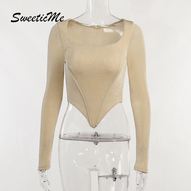 Áo Thun Tay Dài Cổ Vuông Màu Trơn Dáng Ôm Thời Trang 2023 Dành Cho Bạn Nữ