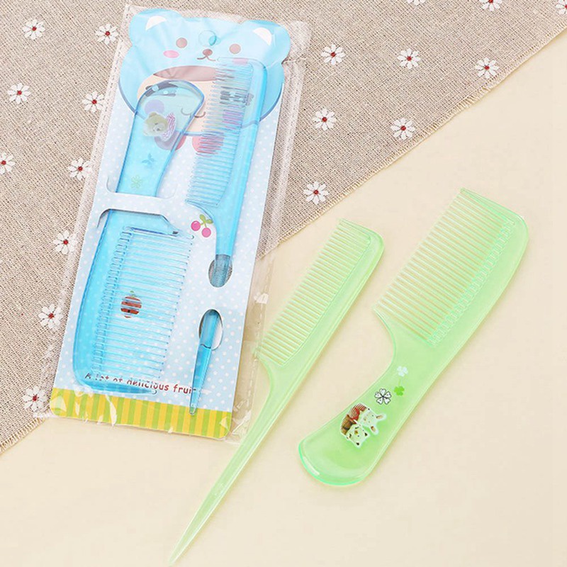Bộ 2 Lược Chải Tóc Bằng Nhựa Mềm Chống Tĩnh Điện Họa Tiết Hoạt Hình Dễ Thương Cho Bé