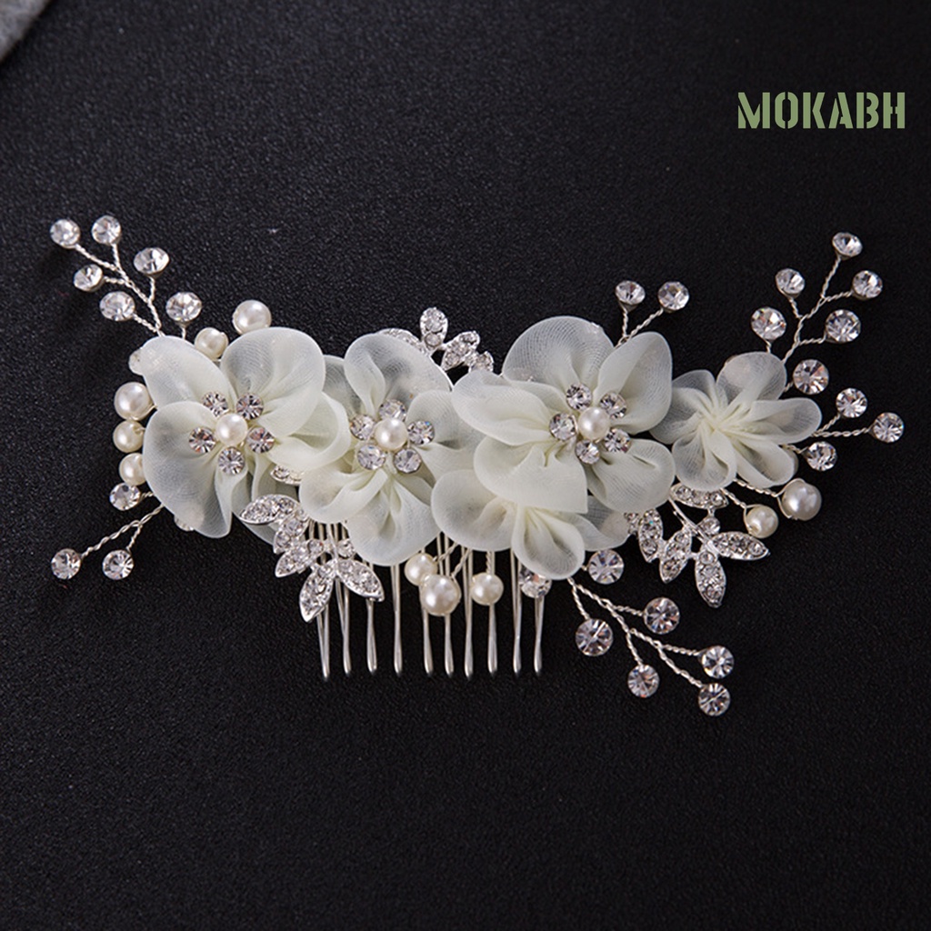 Lược Cài Tóc Hình Hoa Đính Ngọc Trai Giả Cho Cô Dâu
