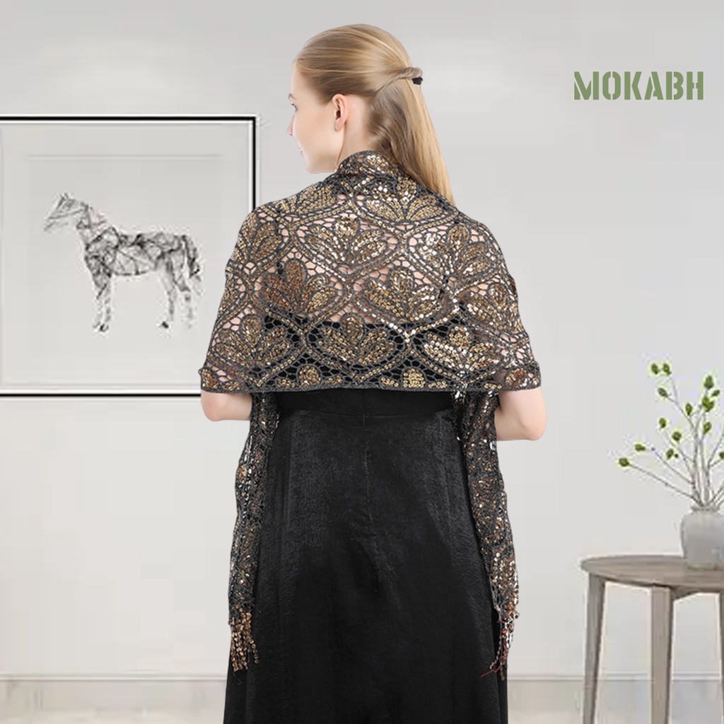 [Mokabh] Khăn Choàng Dài Bằng Polyester Nhẹ Nhàng Đính Kim Sa Lấp Lánh Thanh Lịch Thoải Mái Cho Dạ Tiệc