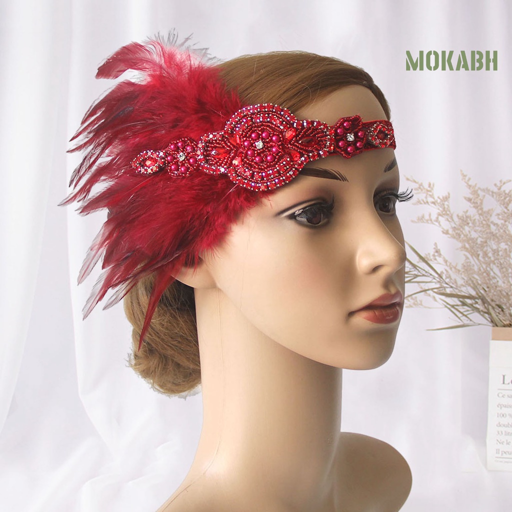 [Mokabh] Cài Tóc Đính Ngọc Trai Giả Phối Lông Vũ Tua Rua Phong Cách Vintage Cho Cô Dâu