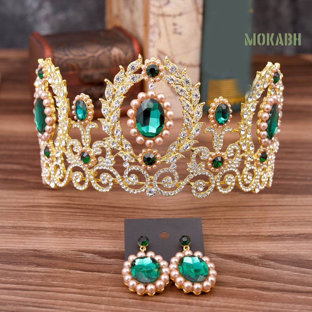 Bộ Bông Tai Vương Miện Baroque Đính Kim Cương Giả &amp; Ngọc Trai Giả Cho Nữ