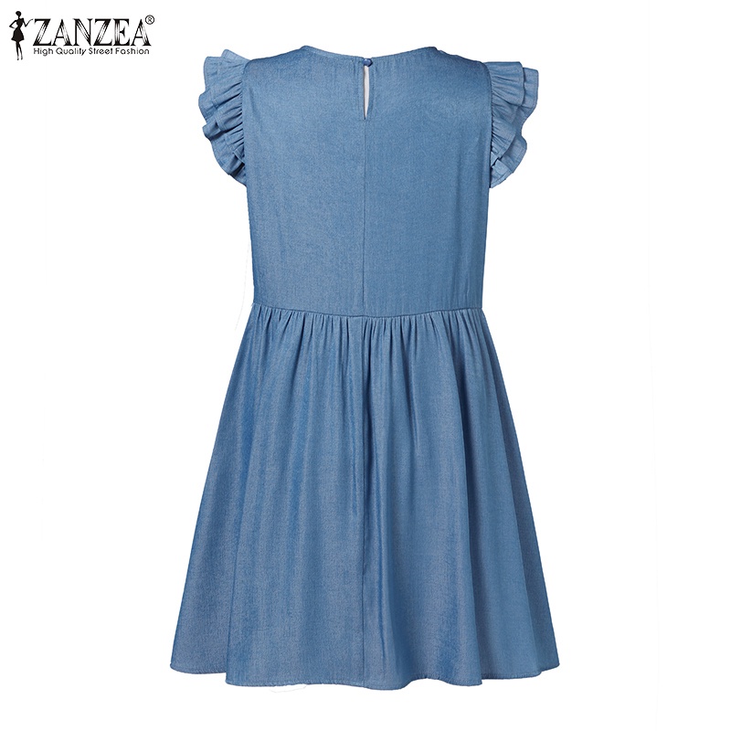 Zanzea Đầm Cổ Tròn Tay Phồng Phong Cách Vintage Dành Cho Nữ